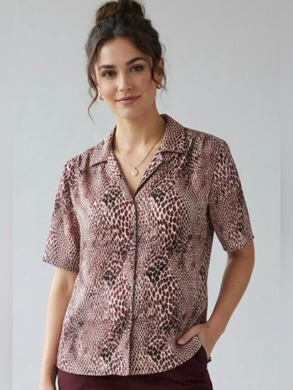 Vintage Donnkenny Classics Snakeskin Blouse Petite Small